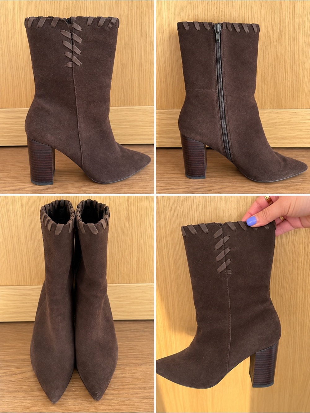 Something Navy Size 8 Brown Suede Pointed-Toe Mid-Calf Heeled Boots